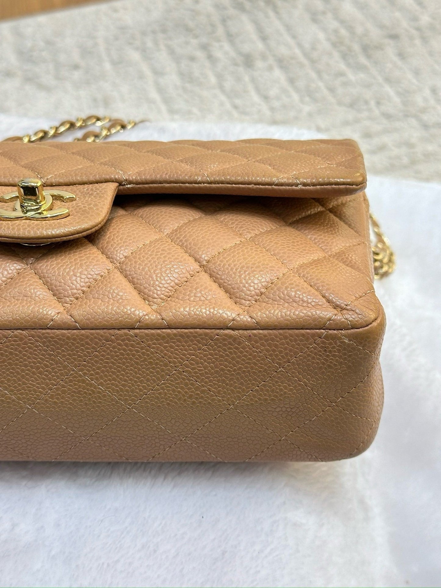 Chanel Medium Caviar Quilted Double Flap Beige Bag 258315 Holo Card