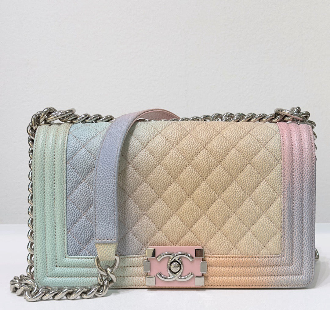 Chanel Medium Caviar Quilted Rainbow LeBoy Flap Pink Multicolor