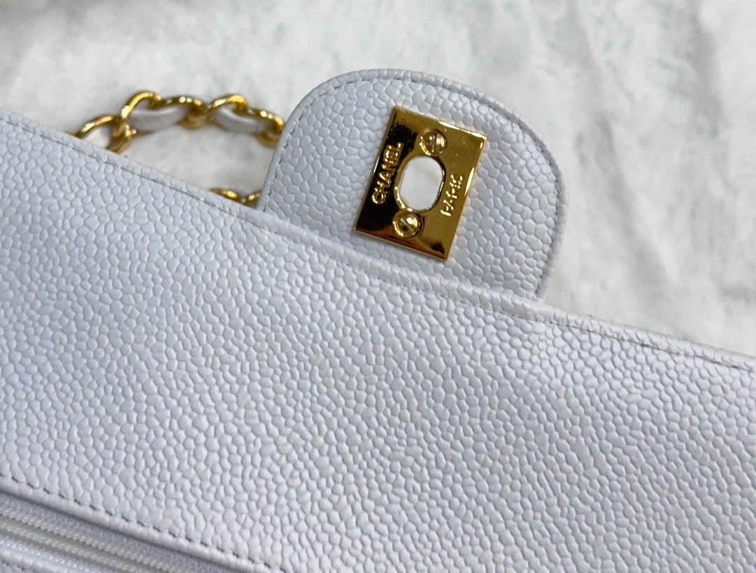 Chanel White Caviar Medium Classic 2.55 Double Flap Bag