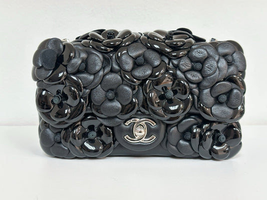 CHANEL Camellia Lambskin Patent Around Flap Crossbody Bag holo card 2246