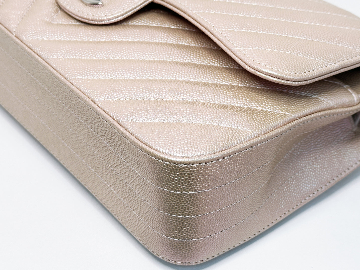 Chanel Medium Classic Chevron Caviar Double Flap Rose Gold SHW 24769 holo card