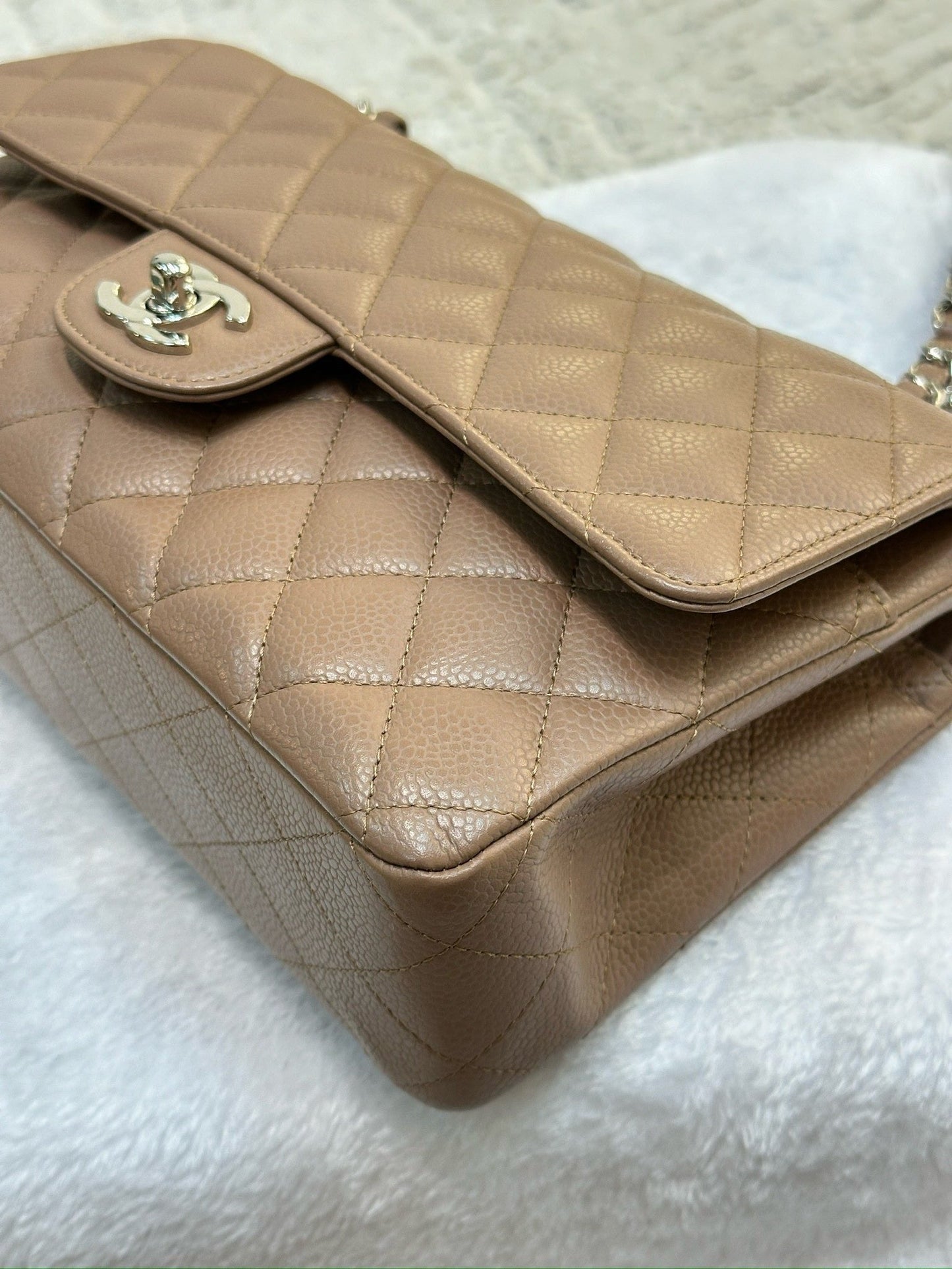 Chanel Medium Classic Caviar Double Flap Taupe SHW