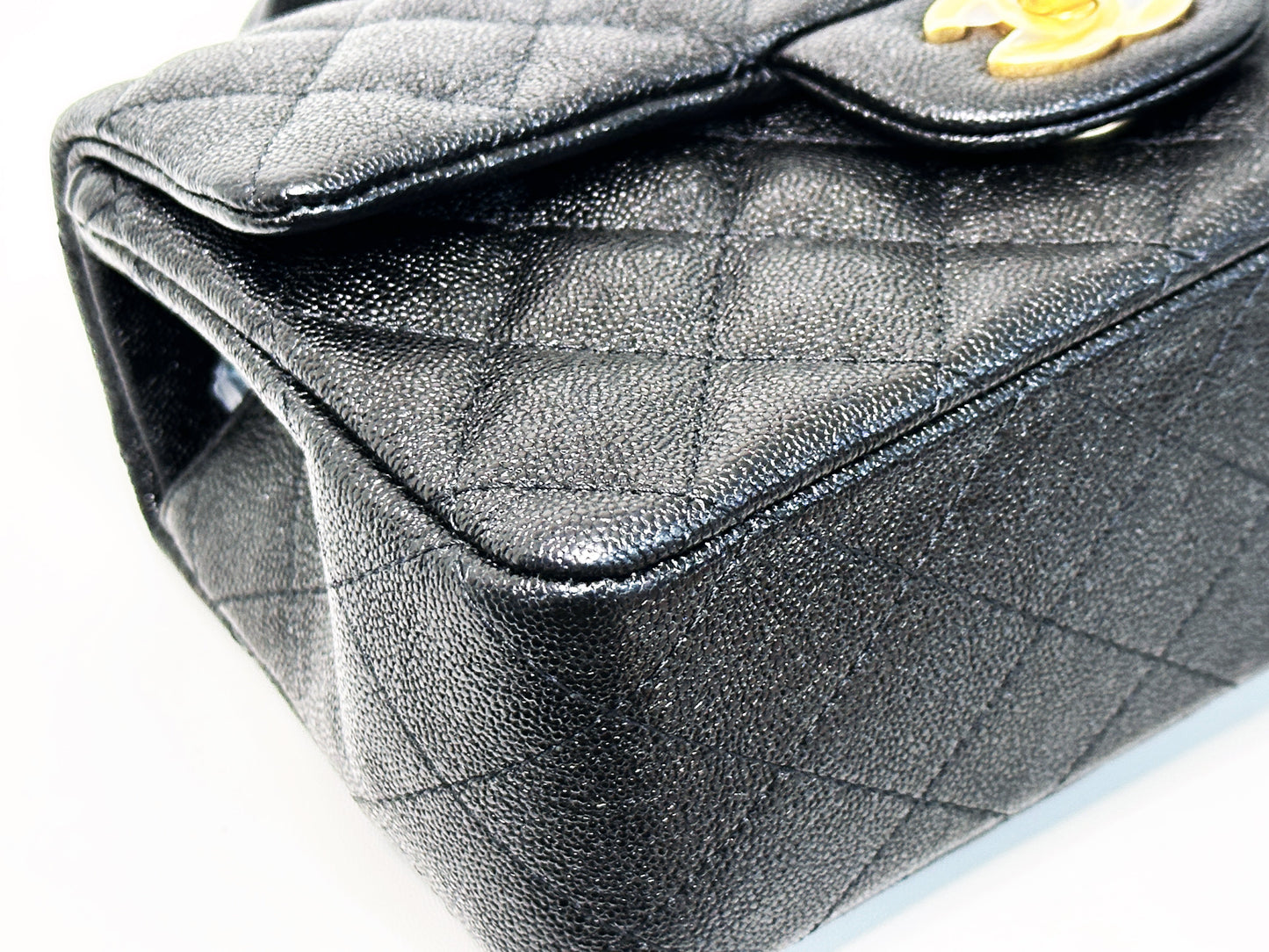Chanel Mini Rectangular Top Handle Flap Bag Black Caviar GHW 3126 holo card