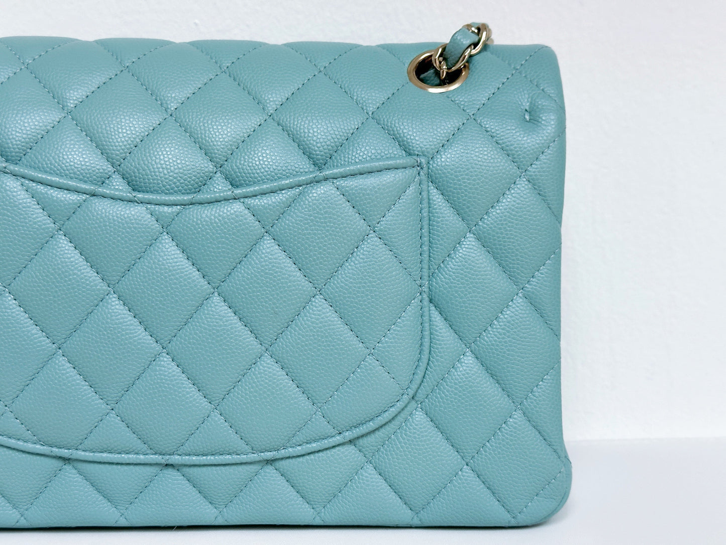 Chanel Classic Flap Medium 20C Tiffany Blue Caviar Light Gold Hardware 2943 holo card