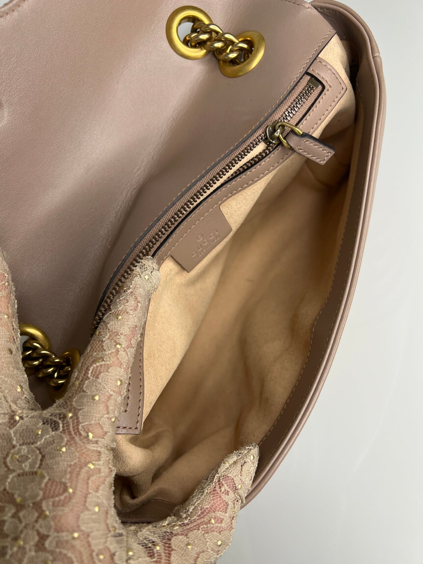 Gucci Preloved Marmont Medium Beige Leather Shoulder Bag