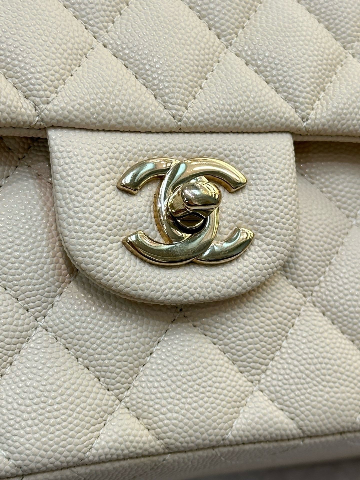 Chanel Small Classic Quilted Double Flap Ivory Light Beige 20C LGHW