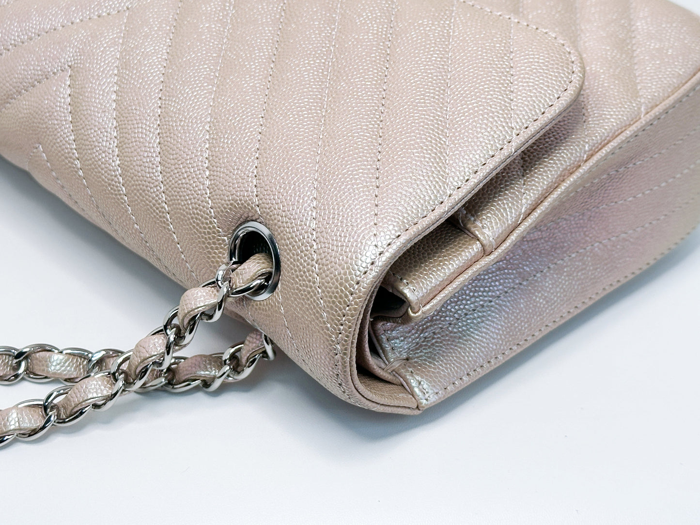 Chanel Medium Classic Chevron Caviar Double Flap Rose Gold SHW 24769 holo card