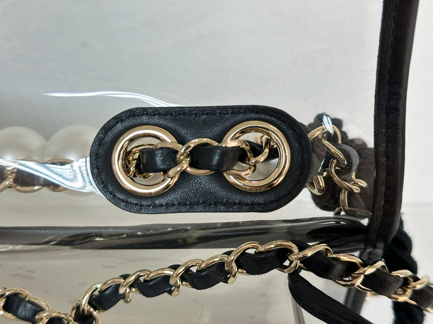 Chanel Medium Lambskin CoCo Sand PVC Sand By The Sea Flap With Pearl Strap Black 2745 holo card