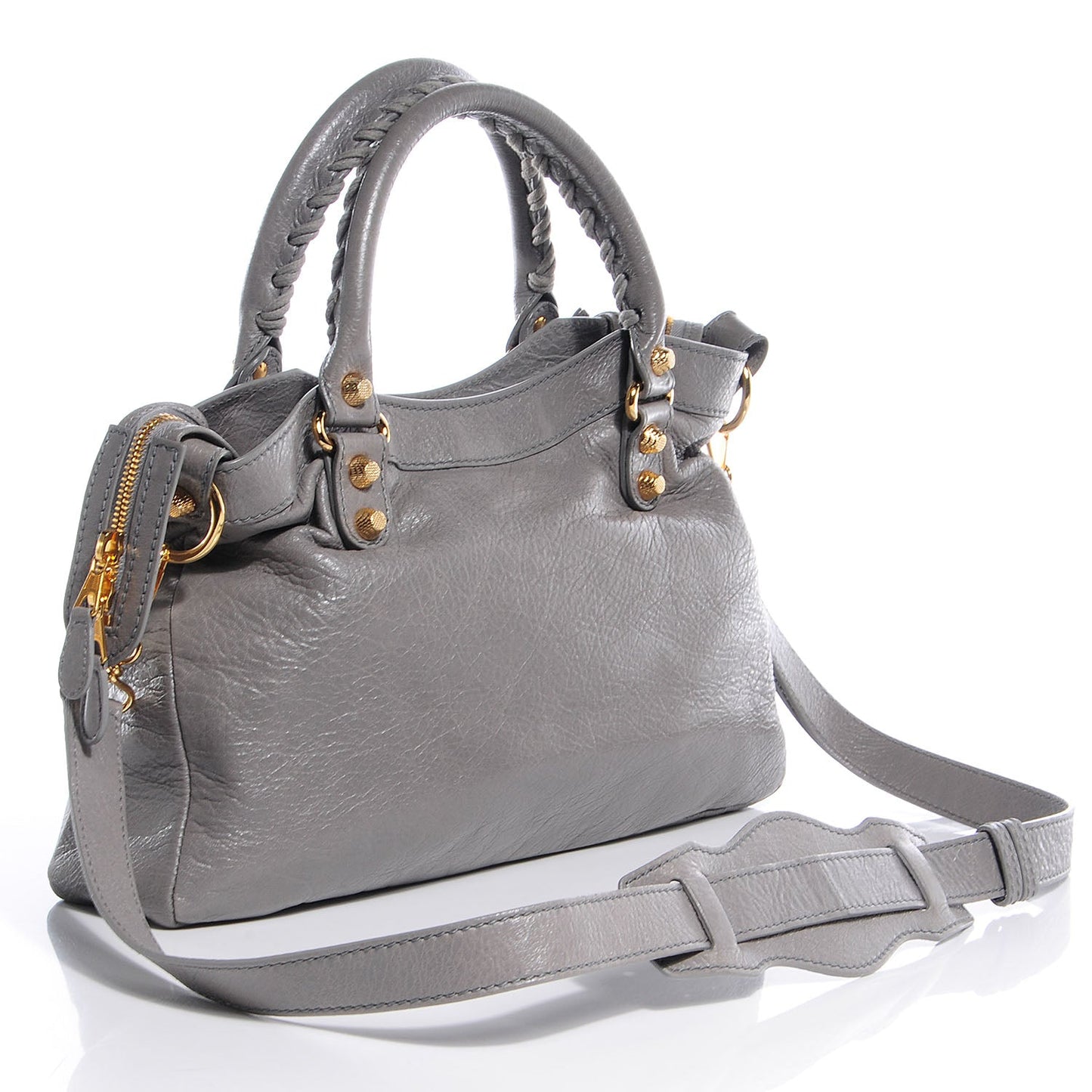 BALENCIAGA AGNEAU LAMBSKIN LEATHER MEDIUM CITY TOWN GRIS PYRITE BAG