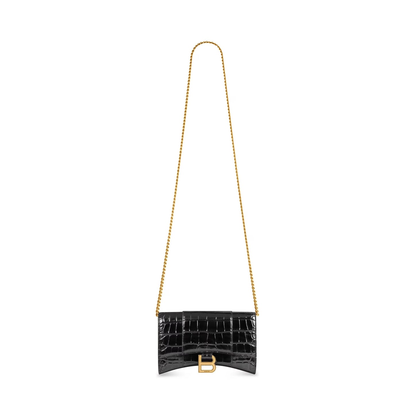 BALENCIAGA HOURGLASS CROC EMBOSSED WALLET ON CHAIN