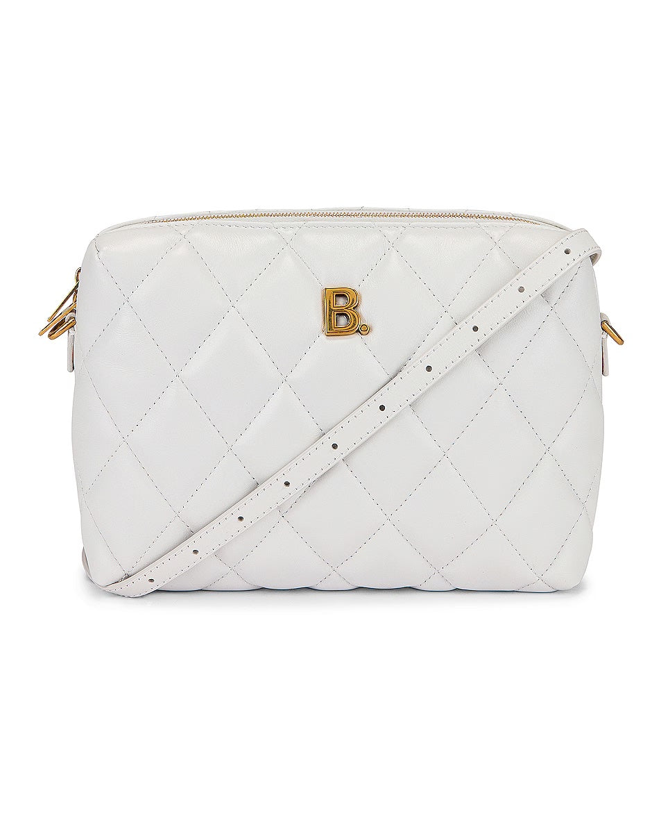 BALENCIAGA B QUILTED NAPPA LEATHER CAMERA CROSSBODY BAG