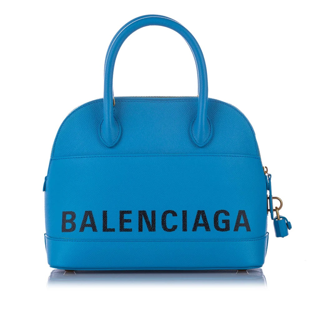 BALENCIAGA SIGNATURE GRAINED CALFSKIN SMALL VILLE LOGO TOP-HANDLE BAG