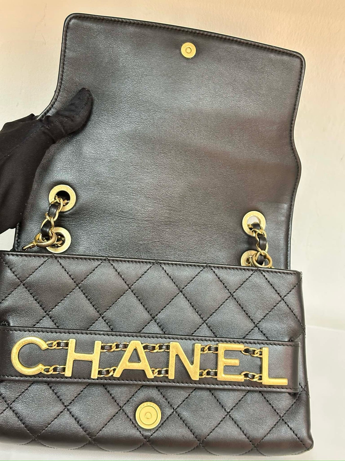 Chanel Calfskin Quilted Small Enchained Flap Black 2955 holo card
