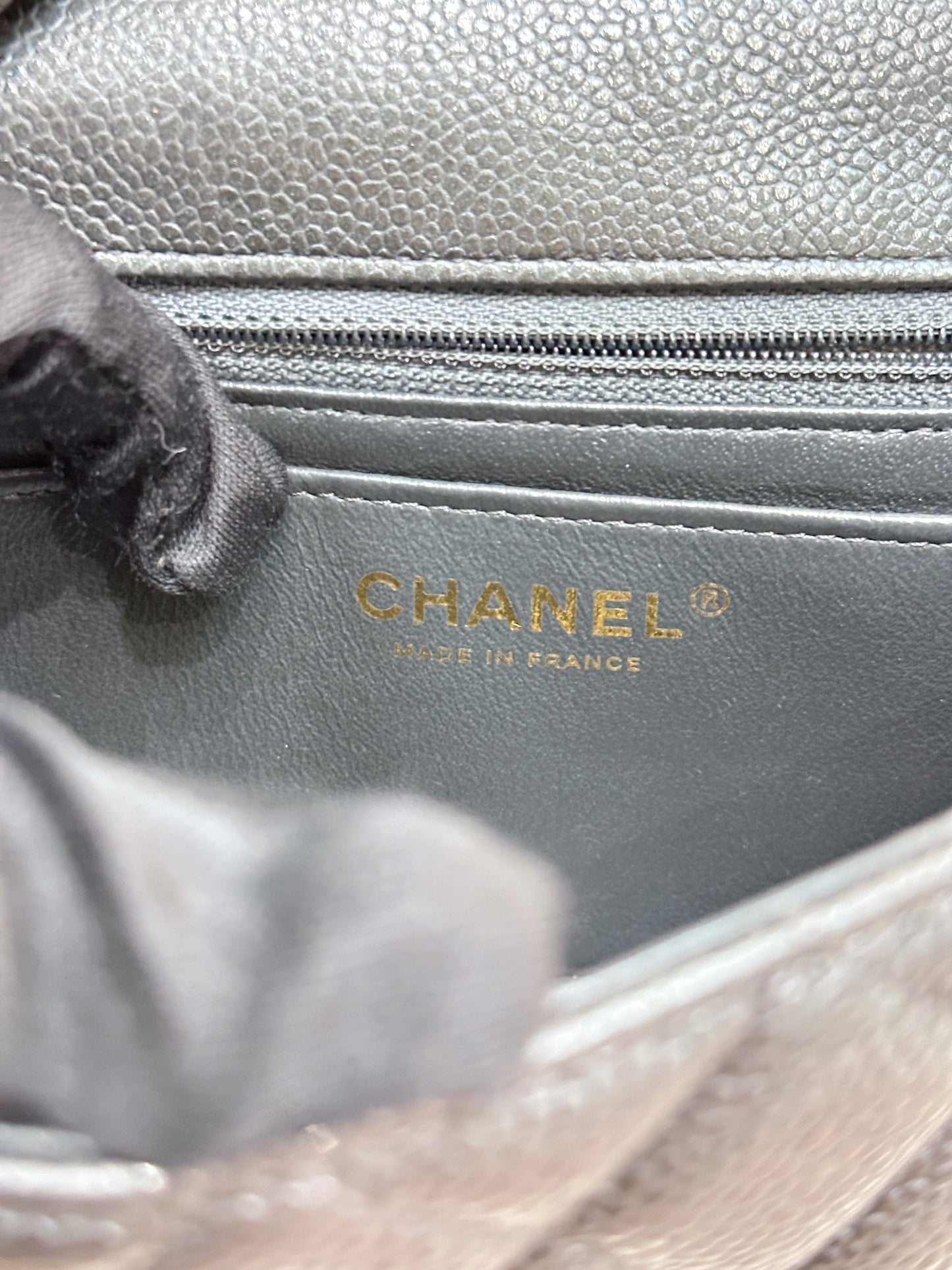 Chanel Classic Mini Rectangular 18S Dark Gray/Grey Quilted Caviar LGHW