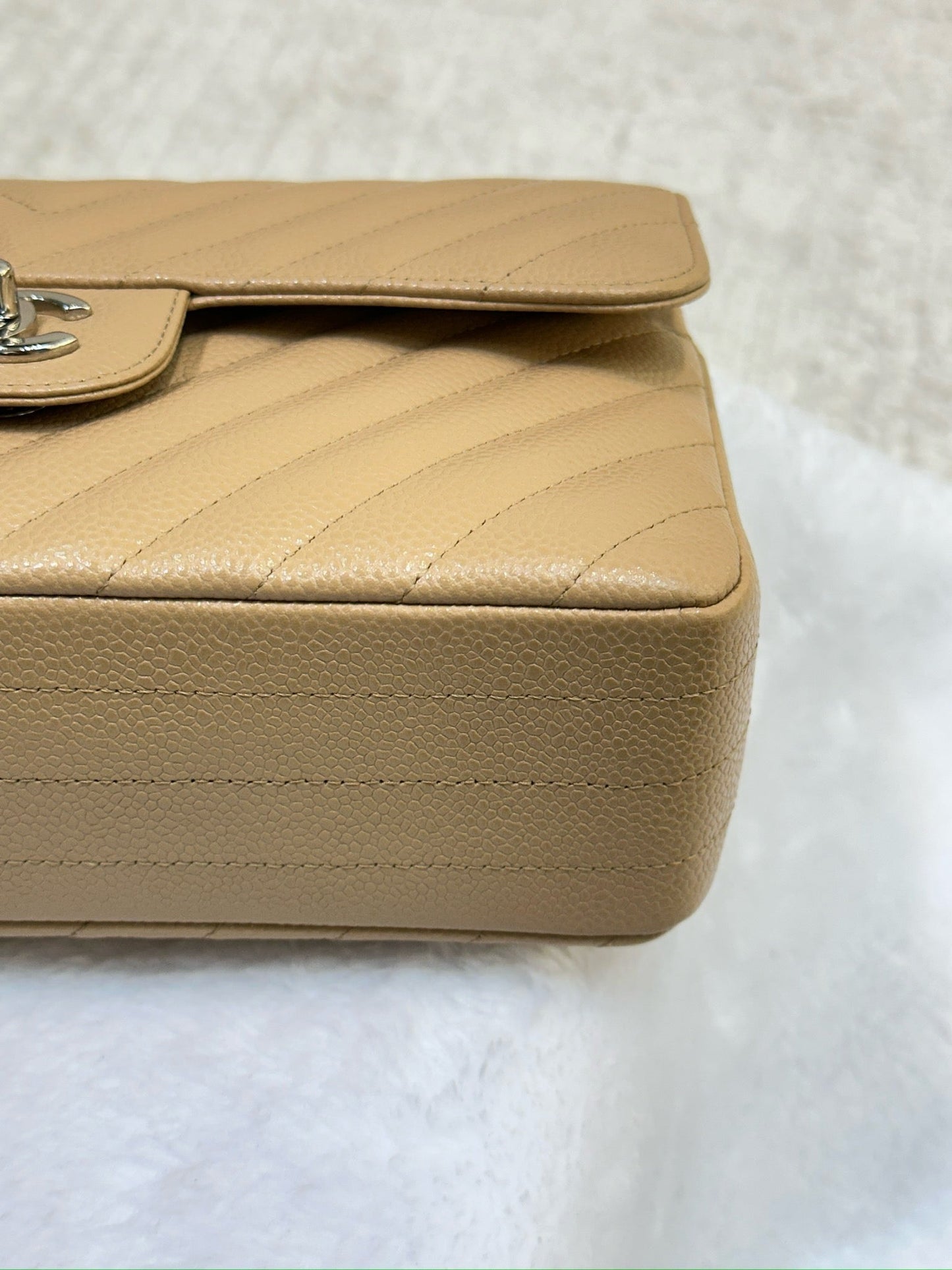 Chanel Small Classic Chevron Calfskin Double Flap Dark Beige SHW 19S 27 Holo card
