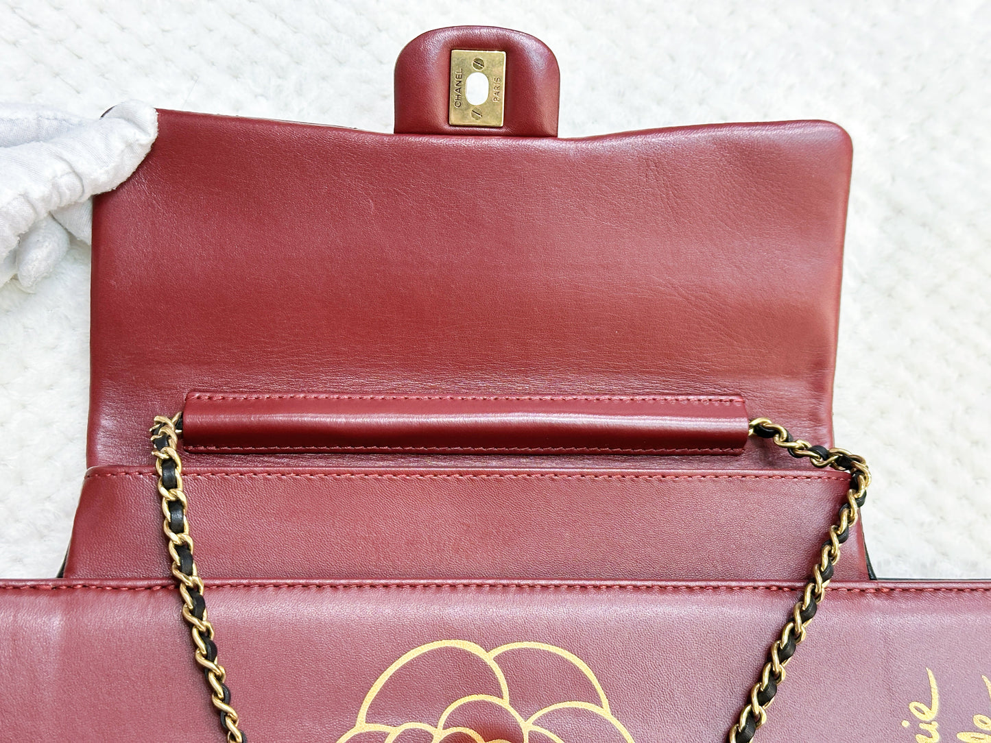 Chanel Pre-owned Classic Flap Gabrielle Brasserie Menu Clutch Burgundy and Black Lambskin Antique GHW 2163 holo card
