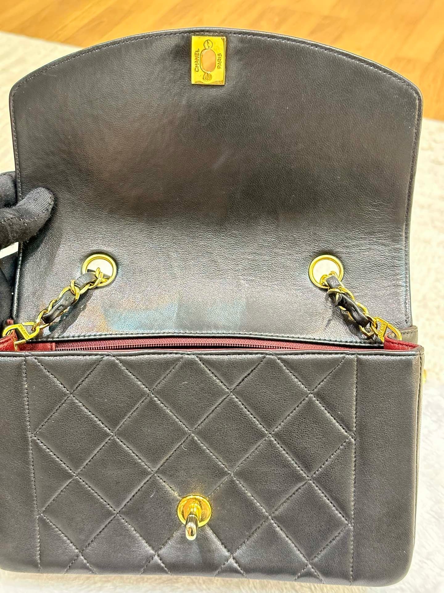 Chanel Small Vintage Diana Lambskin Should Flap Bag Black GHW 2 Holo