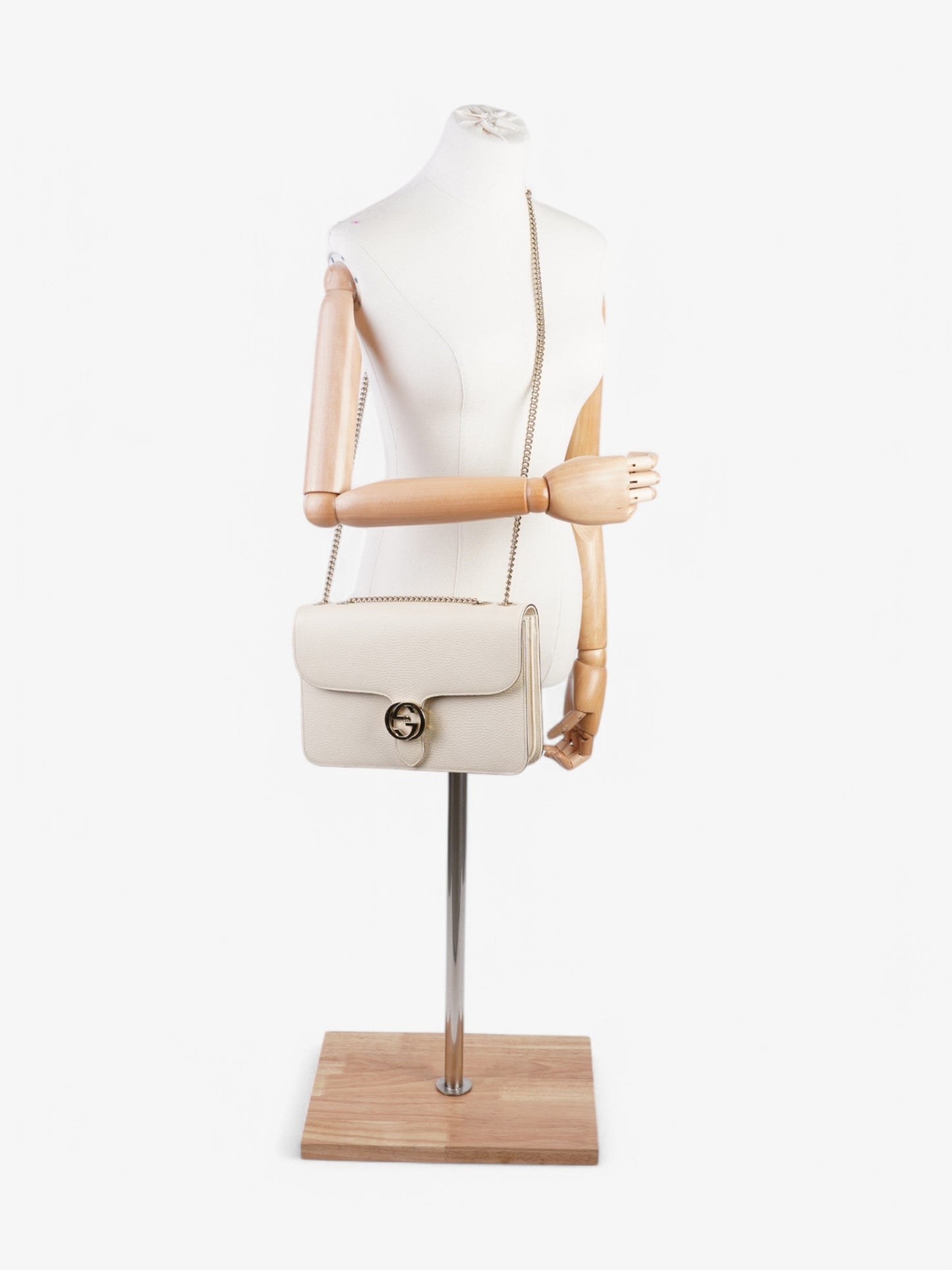 Gucci Dollar Interlocking G Ivory Calfskin Leather Medium