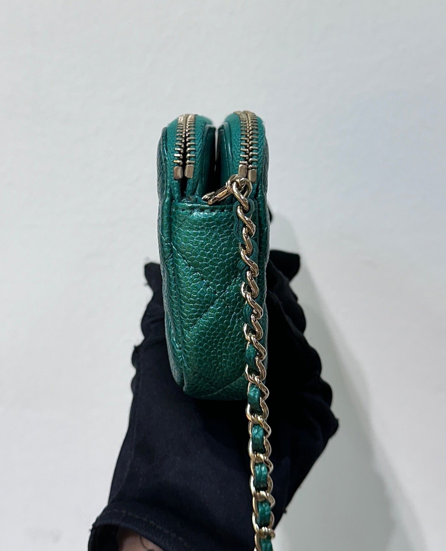Chanel Emerald Green Double Zip Chain