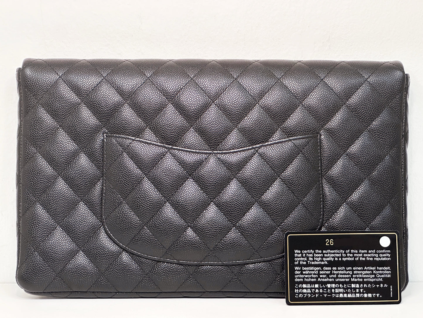 Chanel Quilted Caviar Classic Clutch GHW Black 2683 holo card