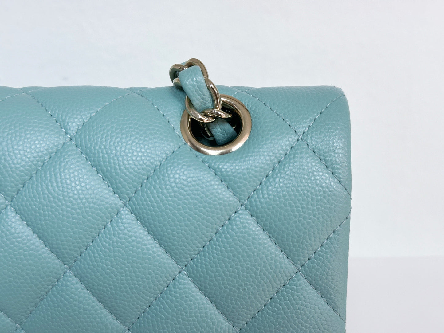 Chanel Classic Flap Medium 20C Tiffany Blue Caviar Light Gold Hardware 2943 holo card