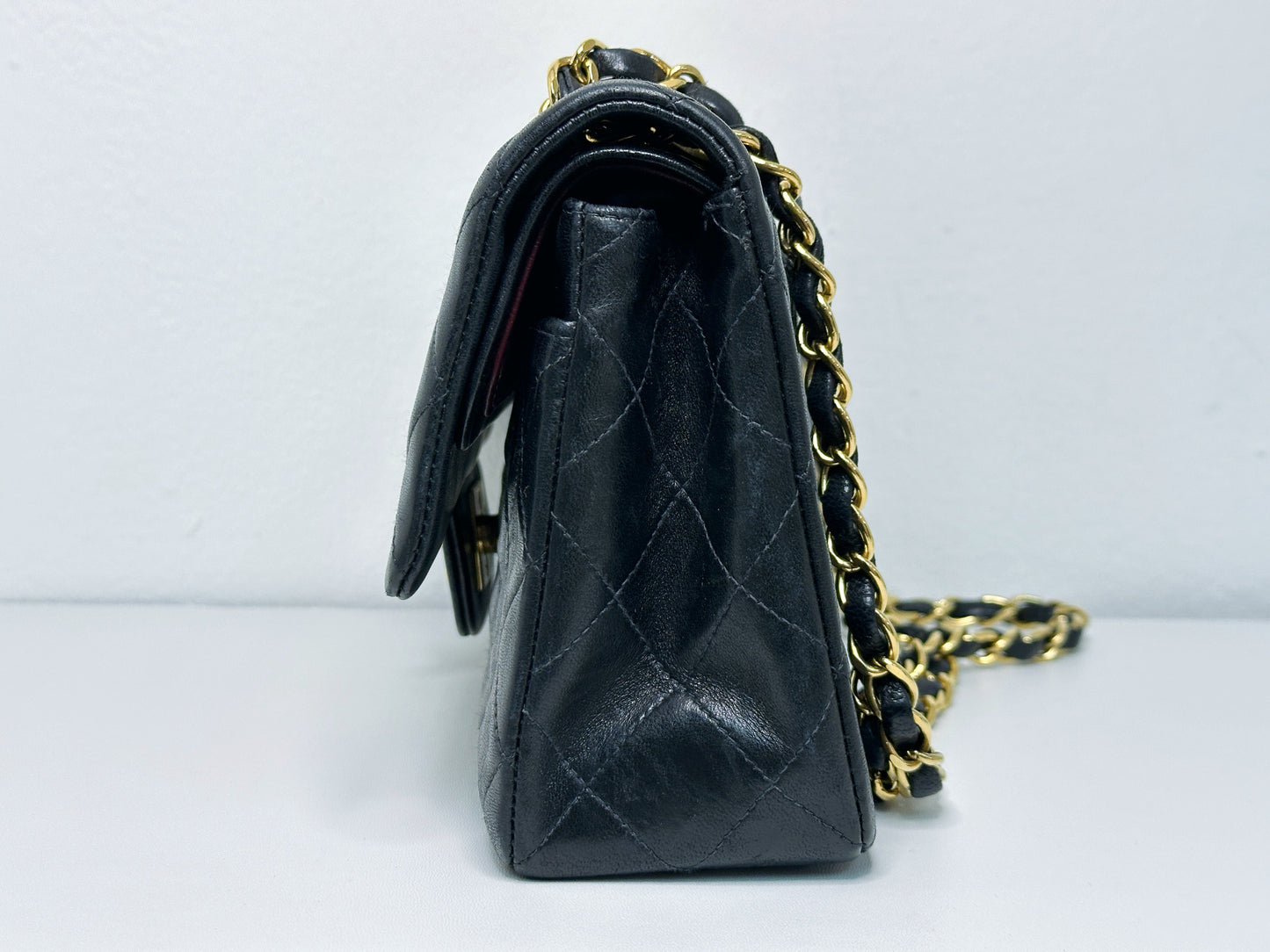 Chanel Vintage Black Quilted Lambskin Small Classic Double Flap Bag 4591 holo card