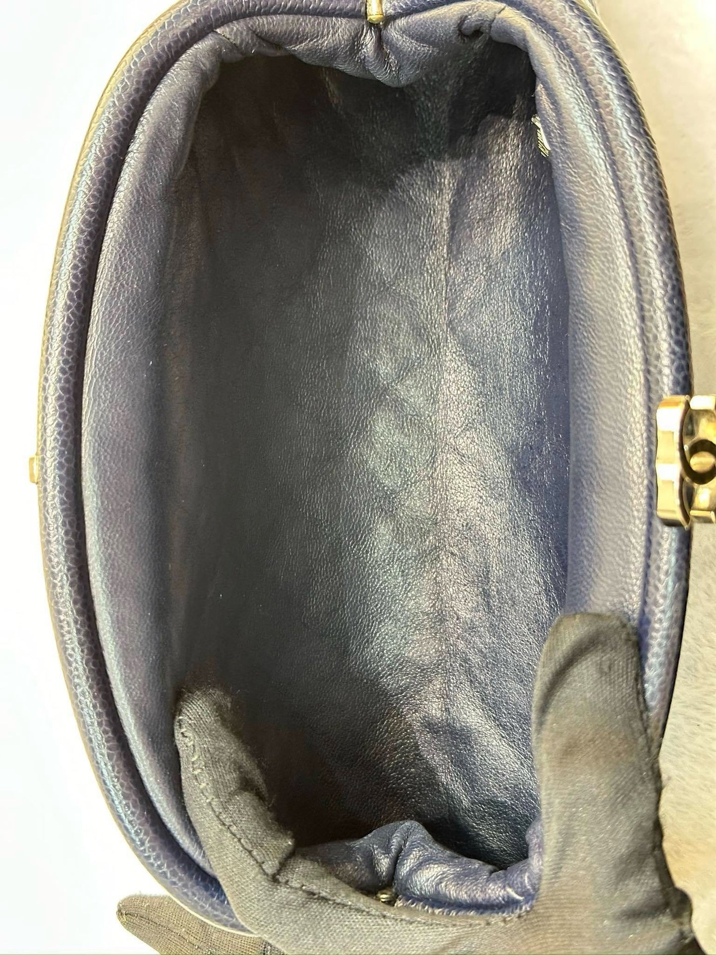 Chanel Quilted Caviar Timeless Clutch Bag Navy Blue SHW