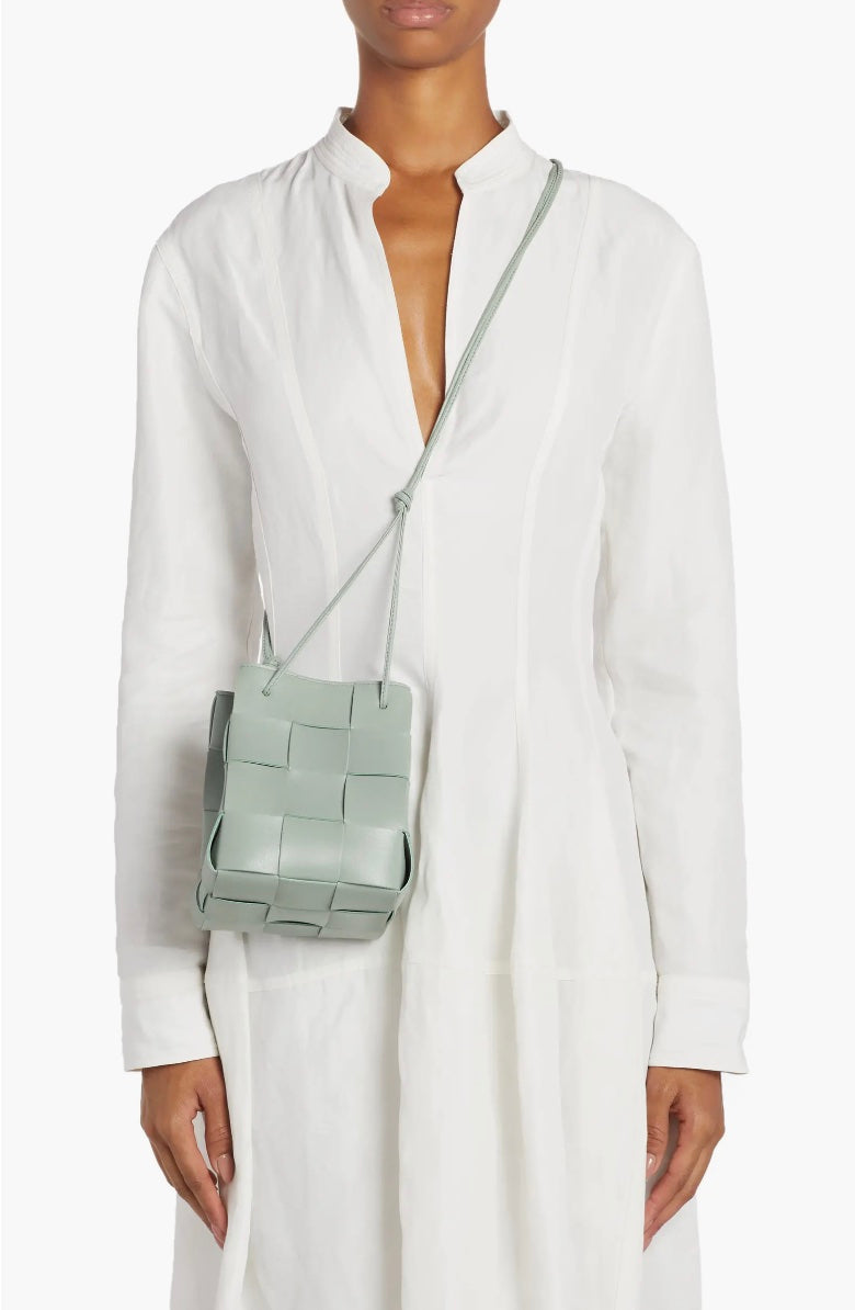 BOTTEGA VENETA NAPPA LEATHER INTRECCIATO MINI CASSETTE BUCKET BAG