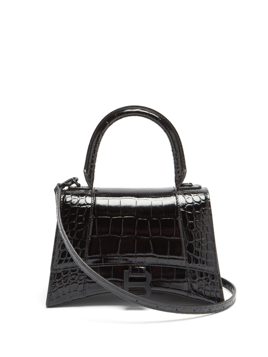 BALENCIAGA HOURGLASS CROC EMBOSSED TOP HANDLE BAG