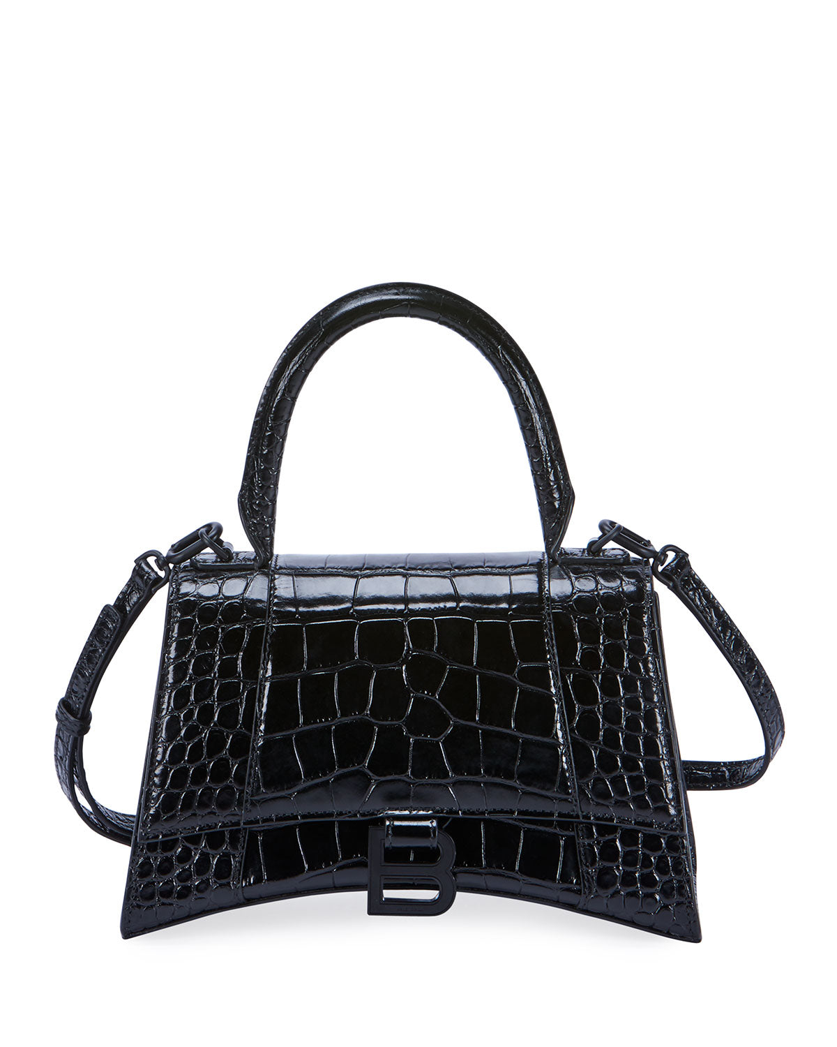 BALENCIAGA HOURGLASS CROC EMBOSSED TOP HANDLE BAG
