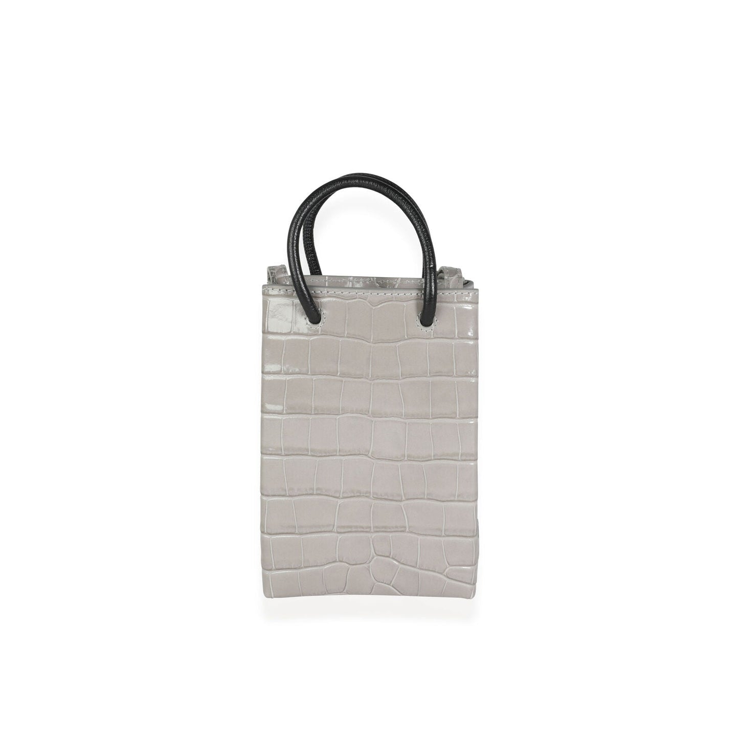 BALENCIAGA STEEL GREY CROC-EMBOSSED SHOPPING PHONE HOLDER BAG