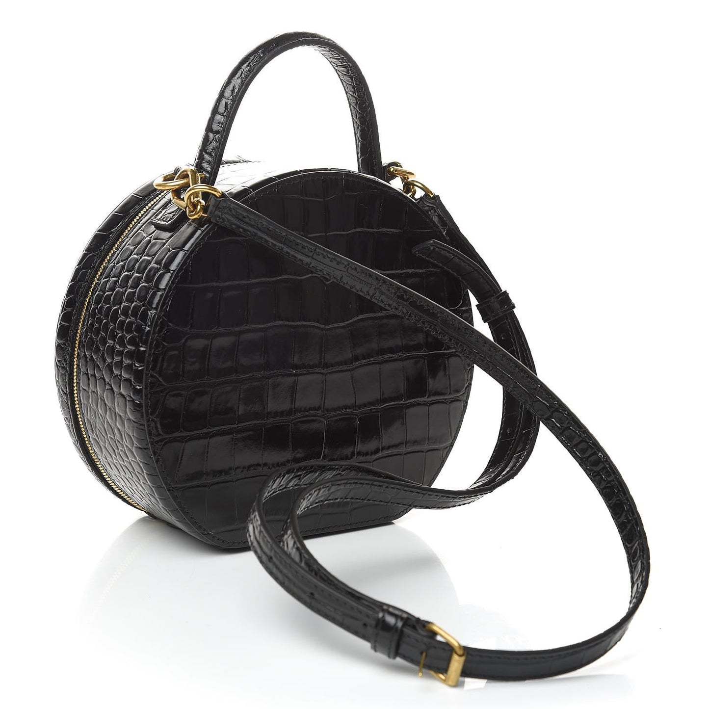 BALENCIAGA XS Embossed Croc Vanity Round Bag