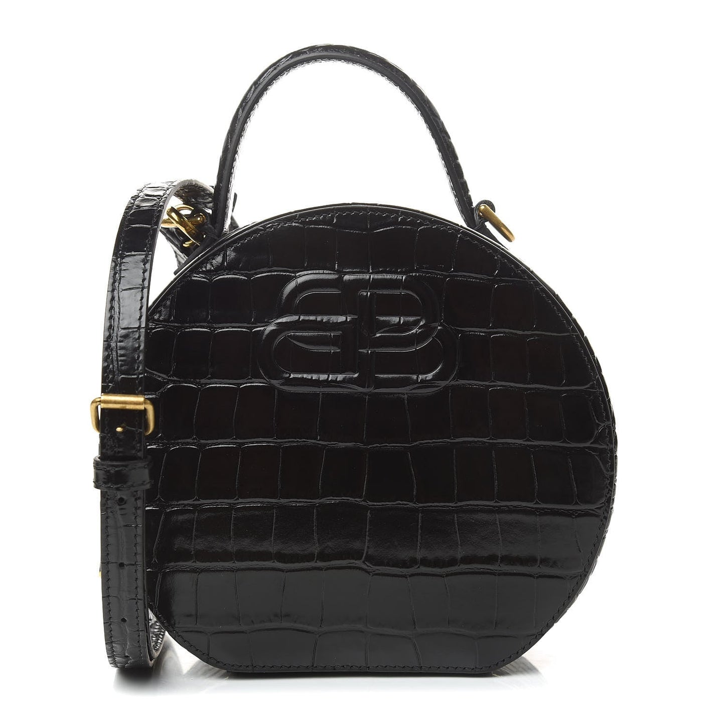 BALENCIAGA XS Embossed Croc Vanity Round Bag