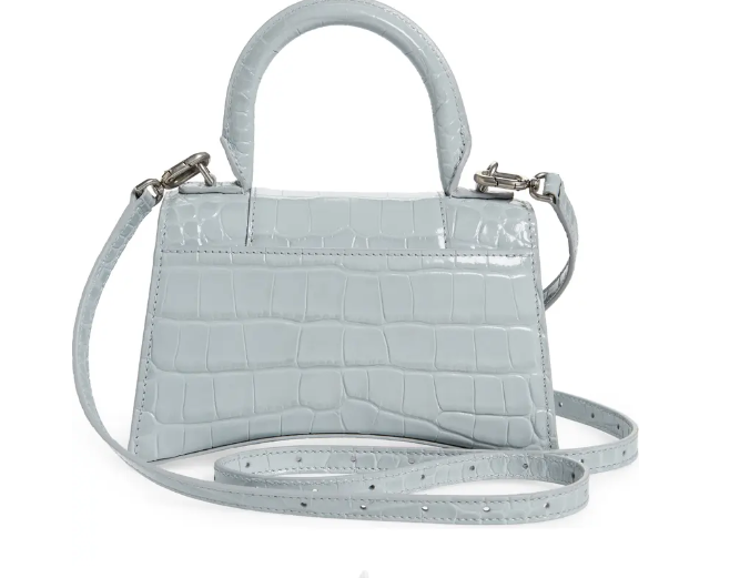 BALENCIAGA XS HOURGLASS CROC EMBOSSED LEATHER TOP HANDLE BAG