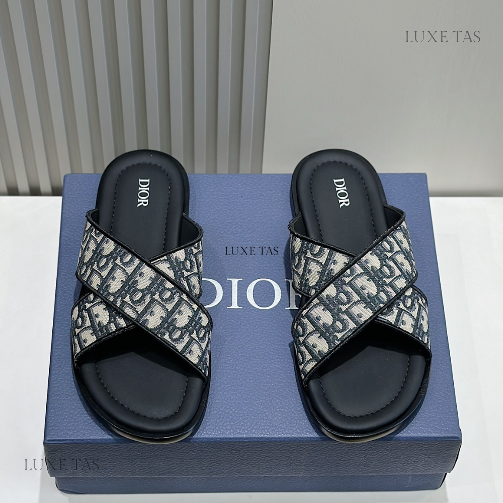 Beige and Black Oblique Jacquard D Alias Sandal Designer Slides & Sandals for Men