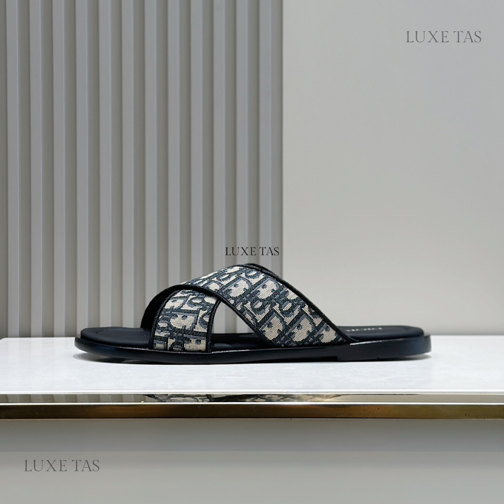 Beige and Black Oblique Jacquard D Alias Sandal Designer Slides & Sandals for Men