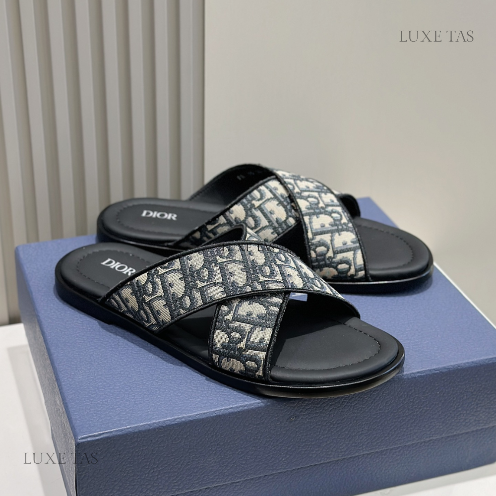 Beige and Black Oblique Jacquard D Alias Sandal Designer Slides & Sandals for Men