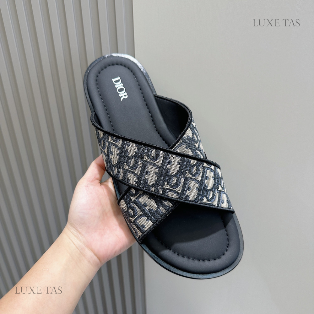 Beige and Black Oblique Jacquard D Alias Sandal Designer Slides & Sandals for Men