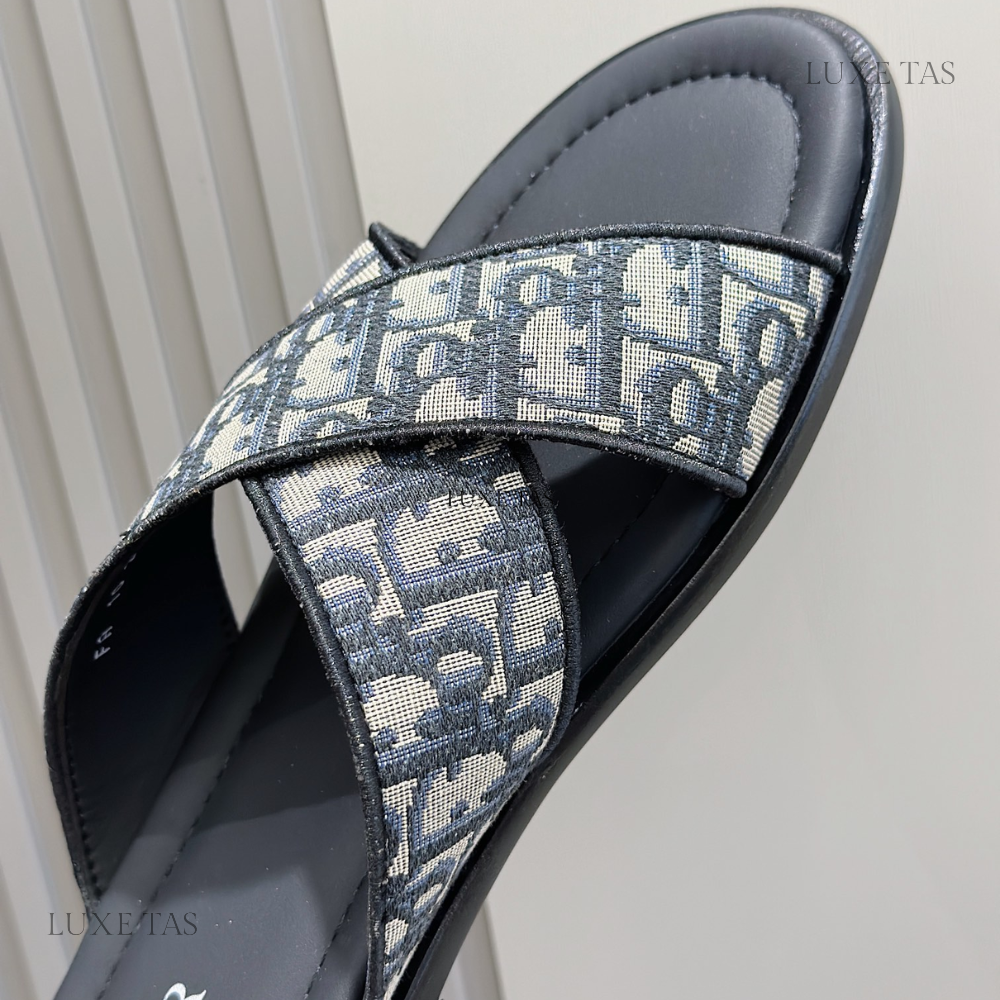 Beige and Black Oblique Jacquard D Alias Sandal Designer Slides & Sandals for Men