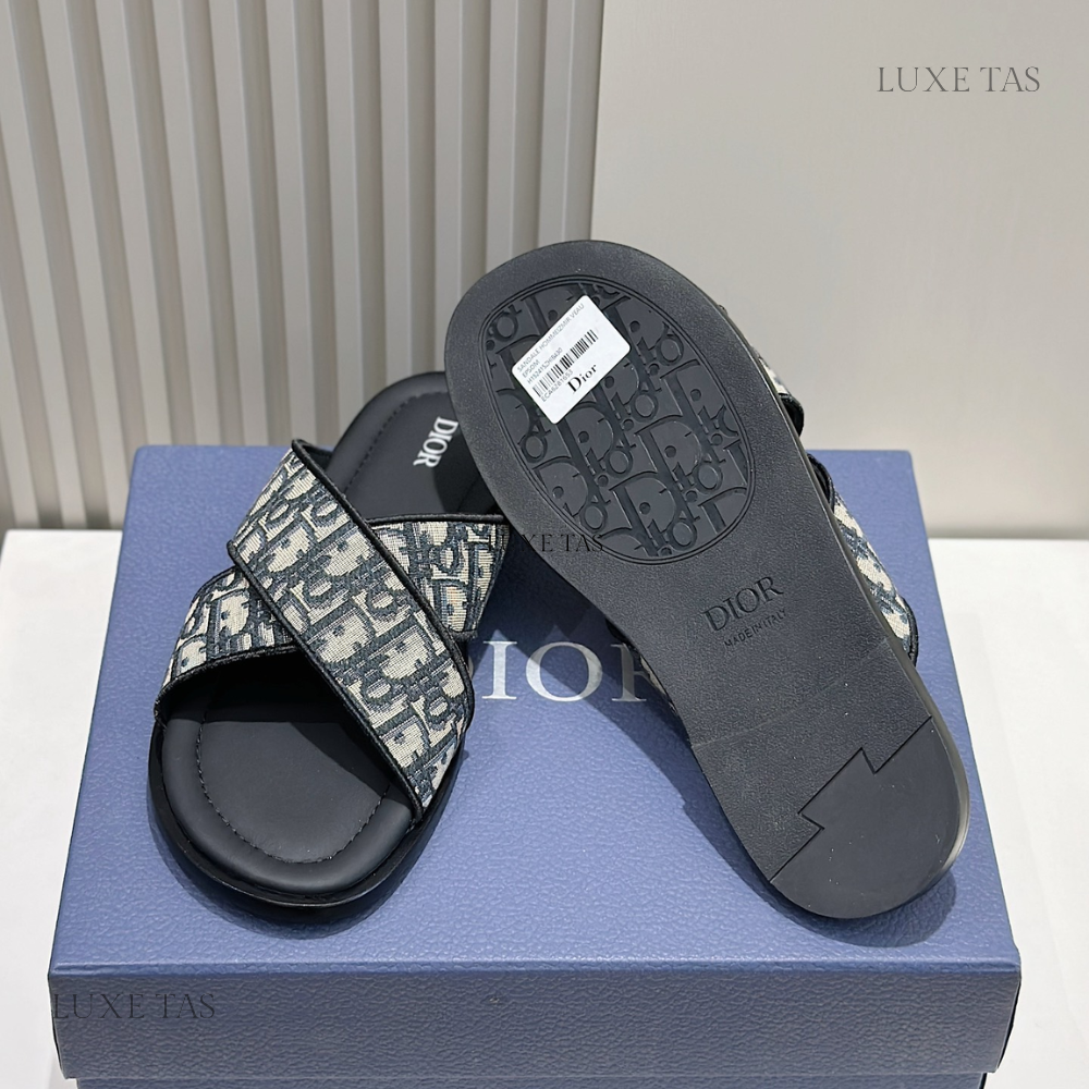 Beige and Black Oblique Jacquard D Alias Sandal Designer Slides & Sandals for Men