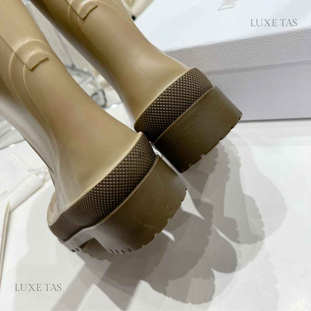 Beige and Brown Two-Tone Rubber DRunion Rain Boot - Designer Boots & Ankle Boots for Women