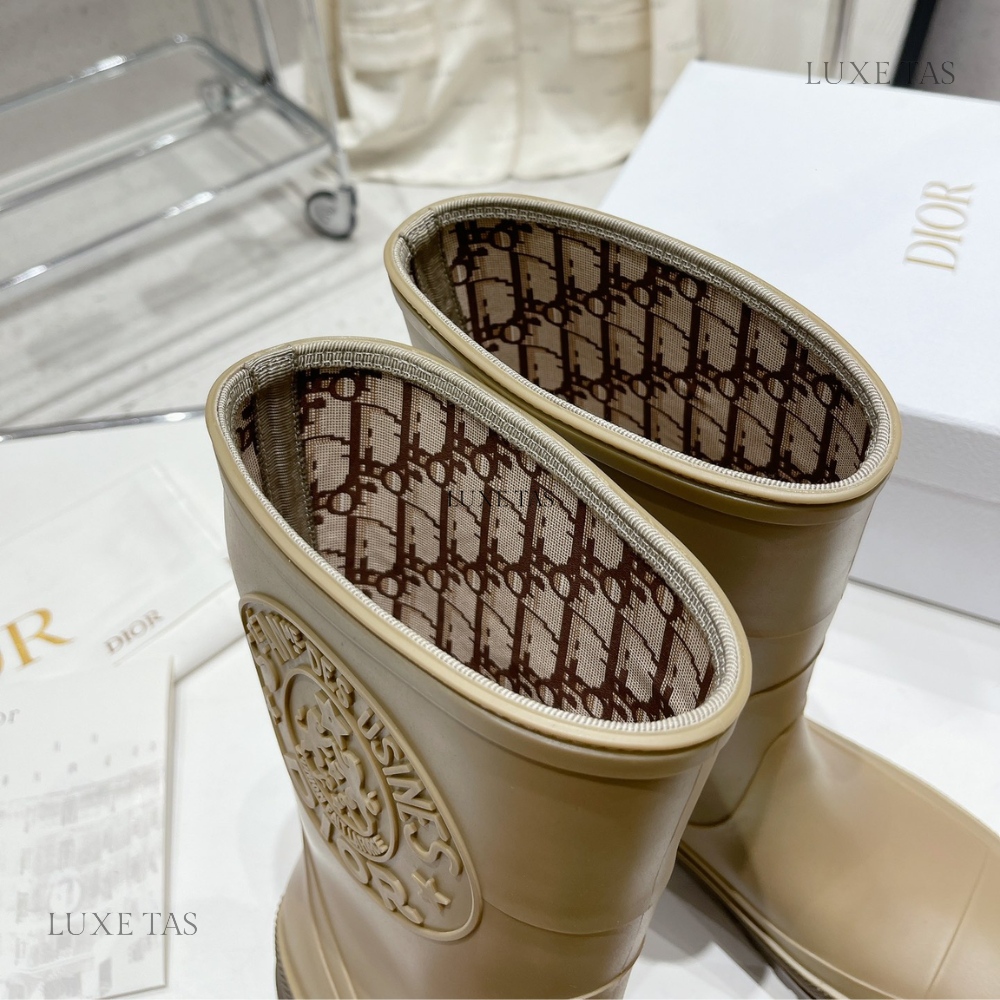 Beige and Brown Two-Tone Rubber DRunion Rain Boot - Designer Boots & Ankle Boots for Women