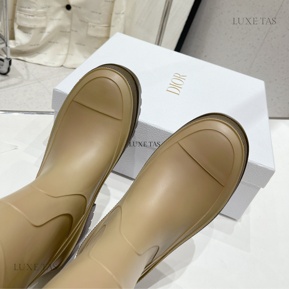 Beige and Brown Two-Tone Rubber DRunion Rain Boot - Designer Boots & Ankle Boots for Women