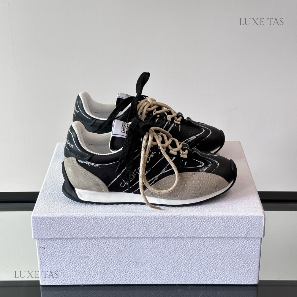 Black Nylon and Calfskin D-Sketch Sneaker Designer Sneakers for Men and Women