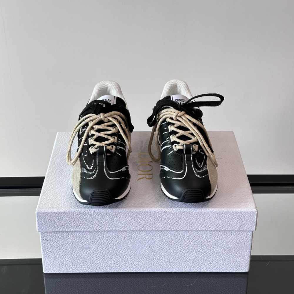 Black Nylon and Calfskin D-Sketch Sneaker Designer Sneakers for Men and Women