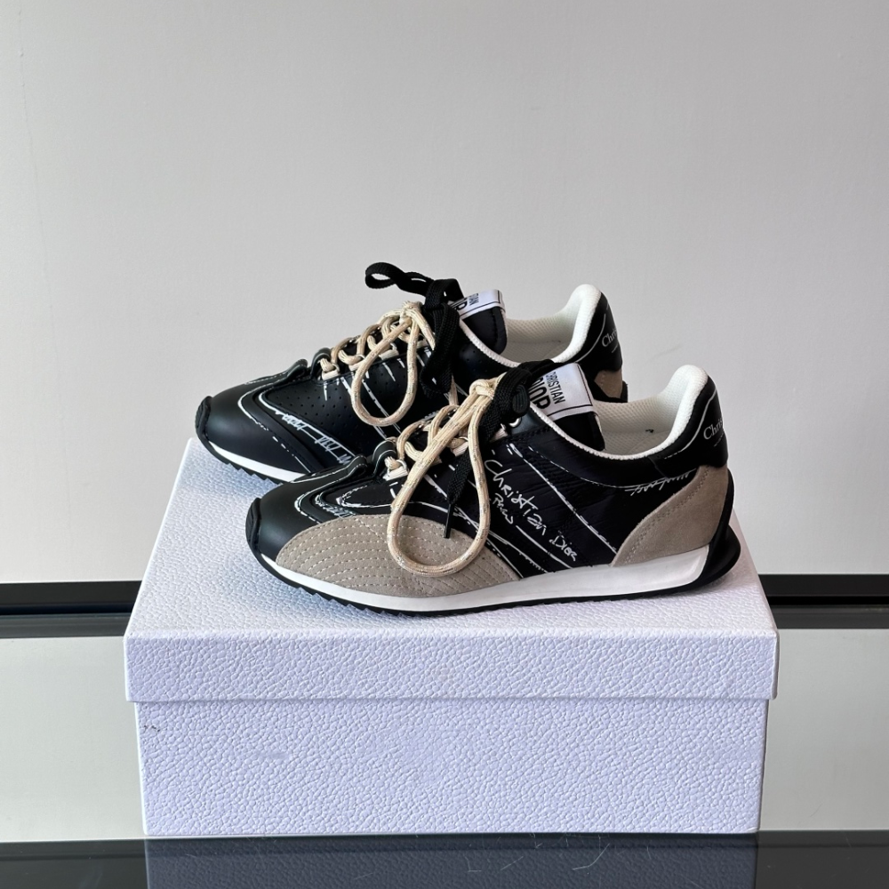 Black Nylon and Calfskin D-Sketch Sneaker Designer Sneakers for Men and Women