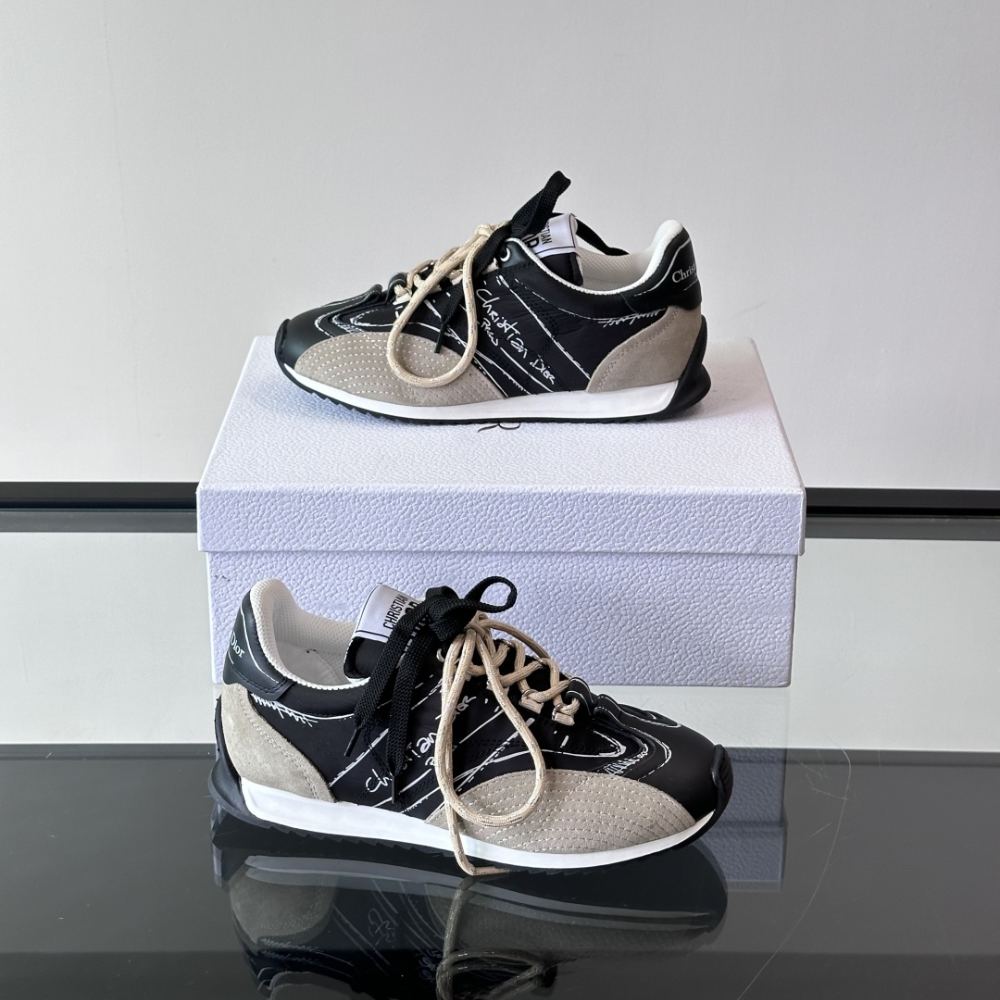 Black Nylon and Calfskin D-Sketch Sneaker Designer Sneakers for Men and Women