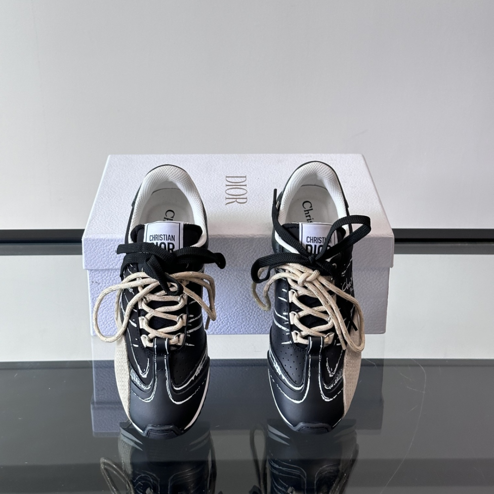 Black Nylon and Calfskin D-Sketch Sneaker Designer Sneakers for Men and Women