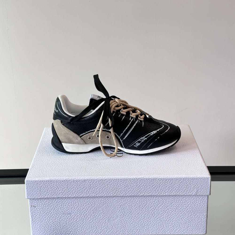 Black Nylon and Calfskin D-Sketch Sneaker Designer Sneakers for Men and Women
