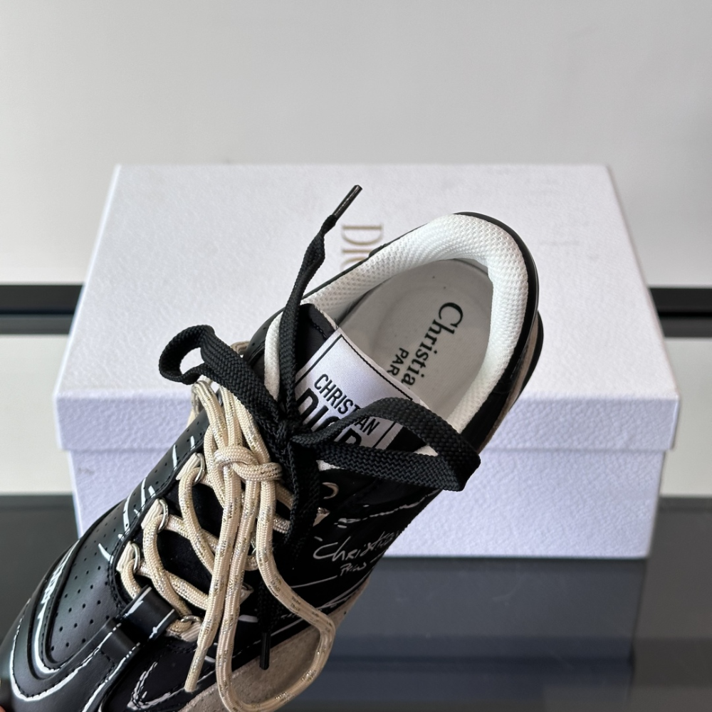 Black Nylon and Calfskin D-Sketch Sneaker Designer Sneakers for Men and Women
